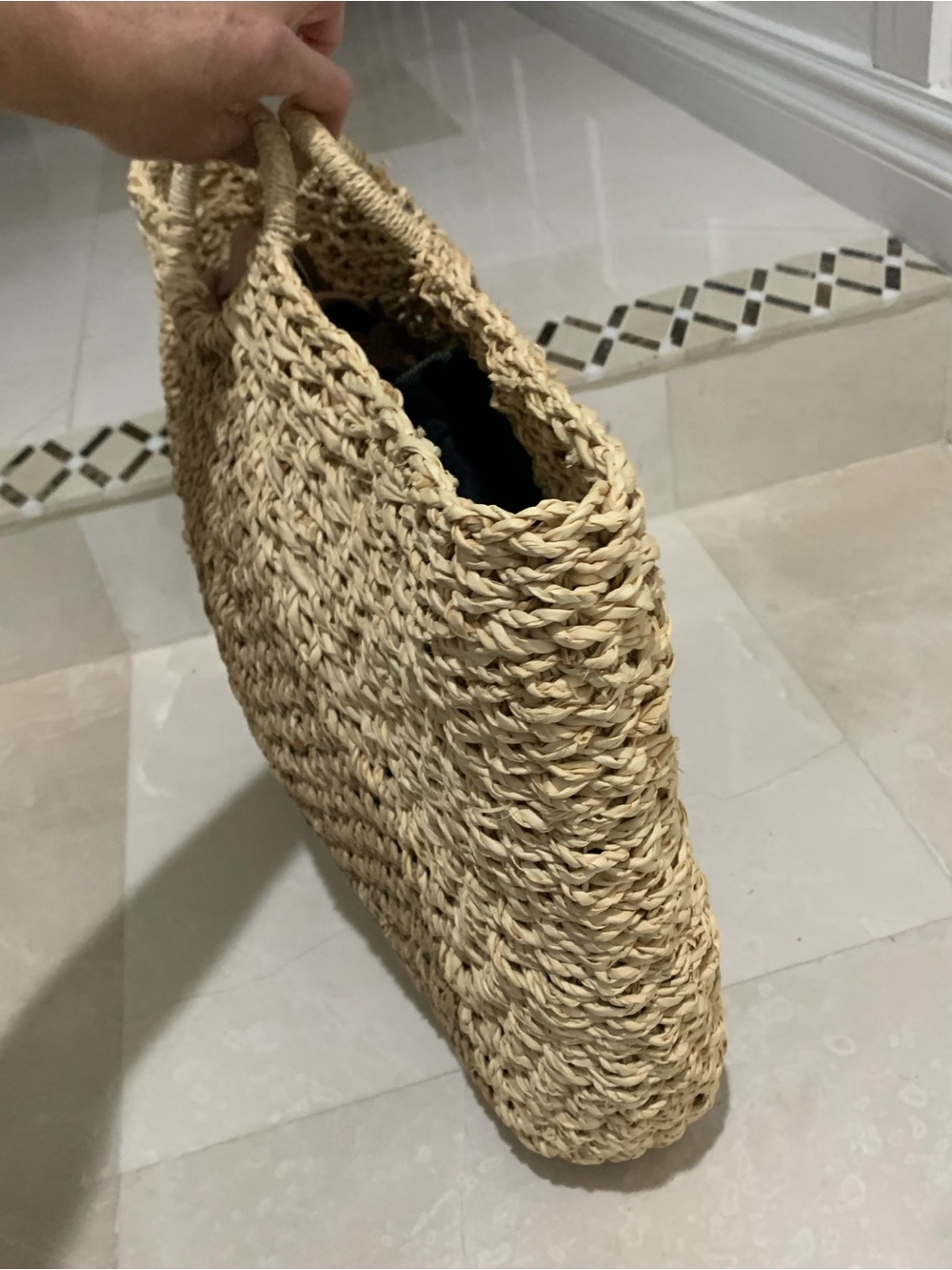 Woven Straw Tote Bag with Round Handles - Natural Tan - Picture 6 of 9